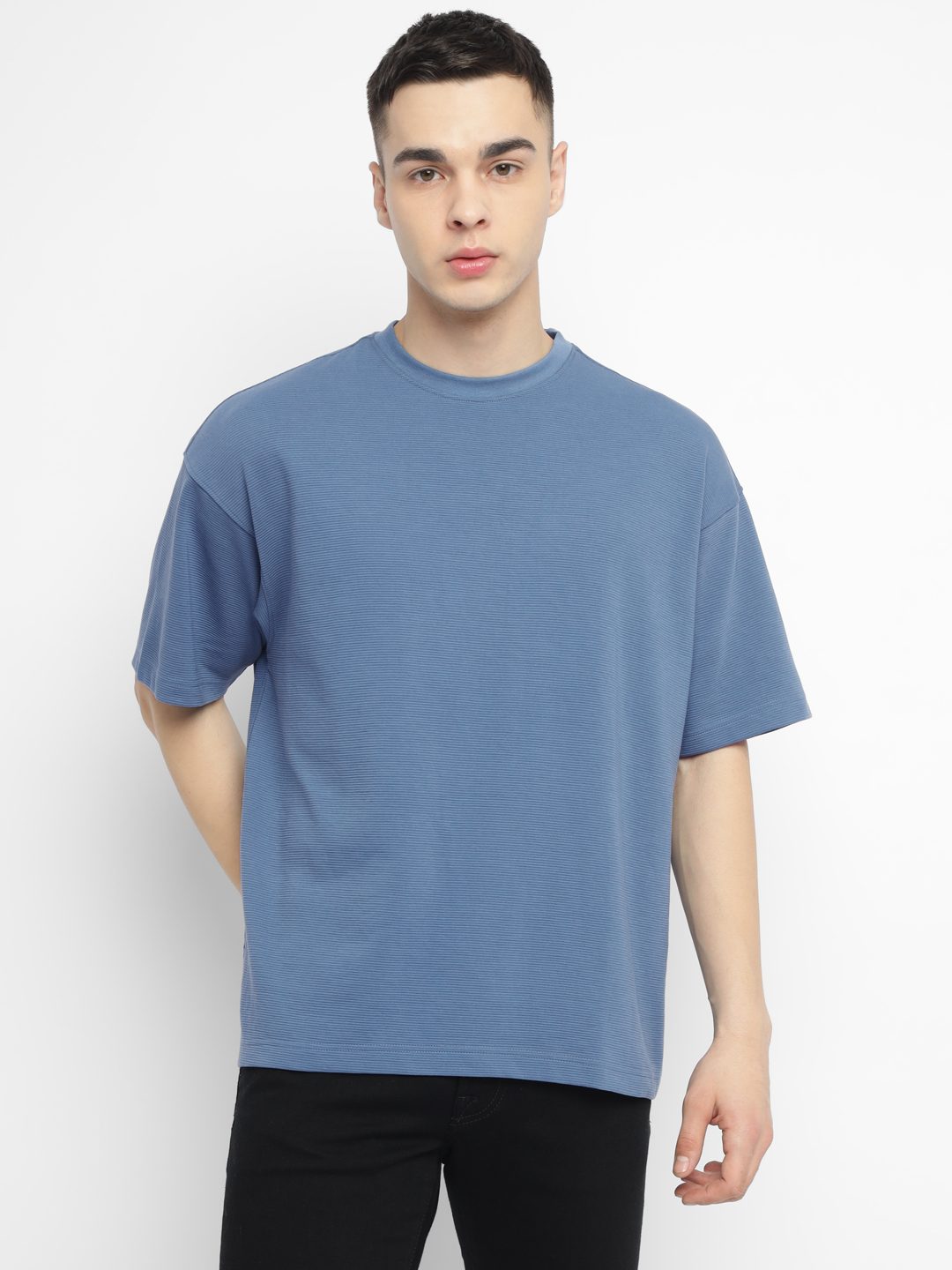 Men's Corduroy Fabric Oversized Boxy Fit Round Neck Tshirt