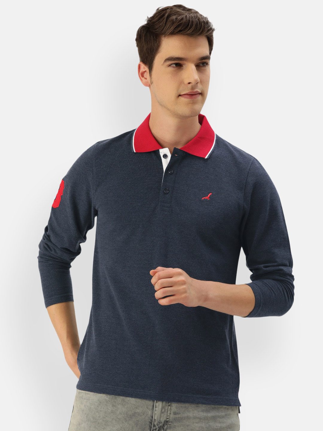 Men's Polo Collar Full Sleeves T-Shirt Applique + Logo
