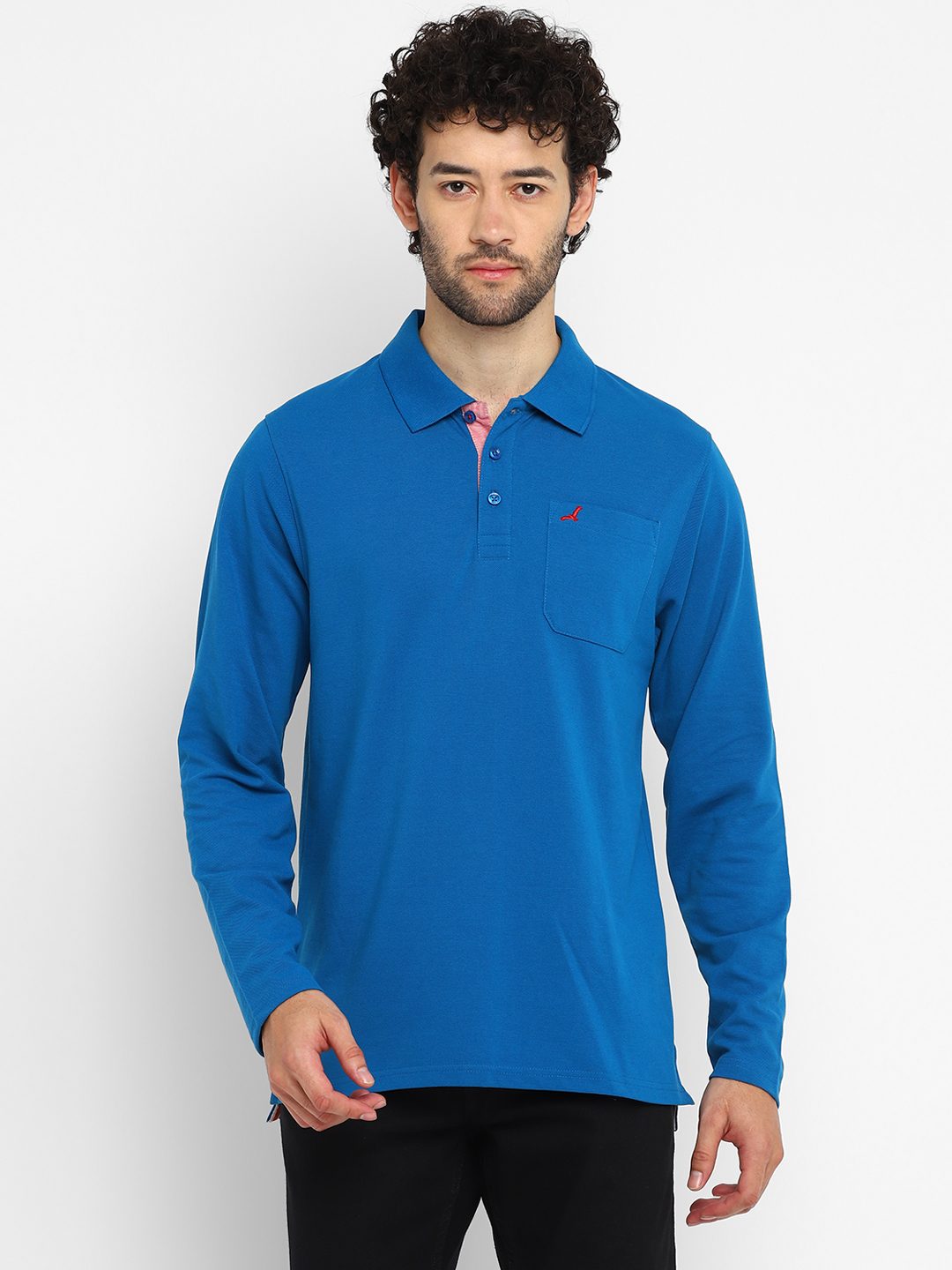 Men's Polo Collar Full Sleeves T-Shirt With Pocket + Logo