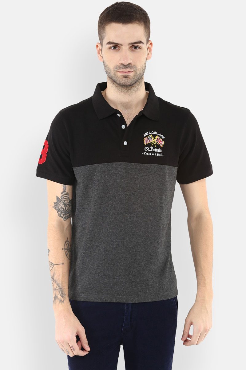 Men's Polo Collar T-Shirt Color Block, Embroidery