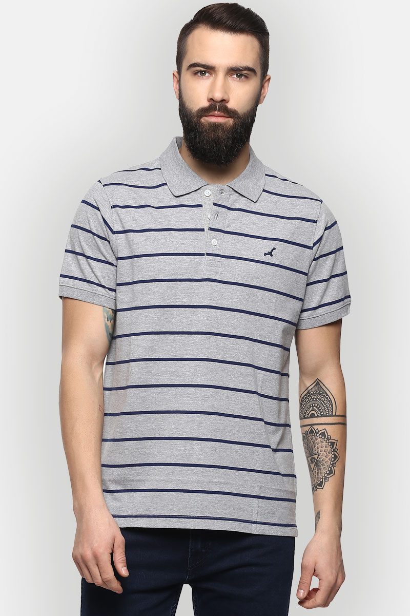 Men's Polo Collar T-Shirt Yarn Dyed Stripes Jersey Fabric