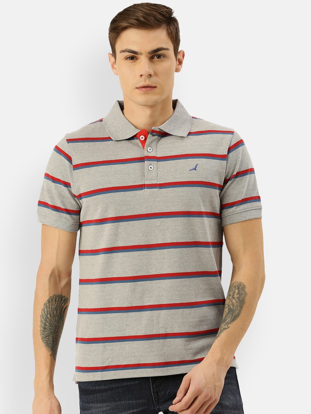 Men's Polo Collar T-Shirt Yarn Dyed Stripes Pique Fabric