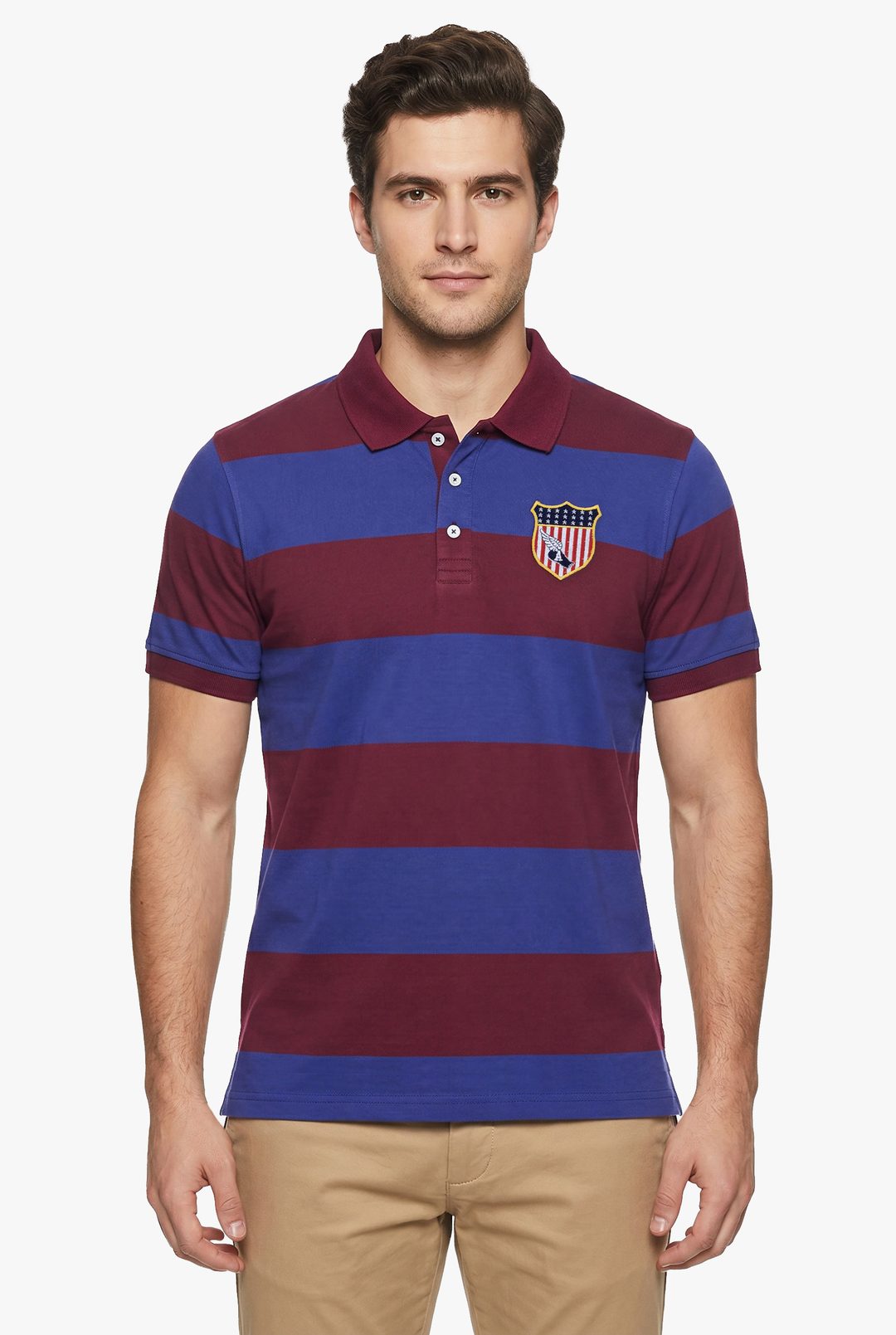 Men's Yarn Dyed Stripes Jersey Polo Collar Half Sleeves T-Shirt