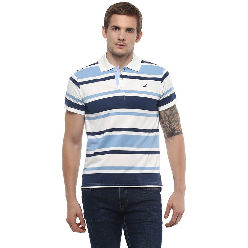 Men's Yarn Dyed Stripes Jersey Polo Collar T-Shirt